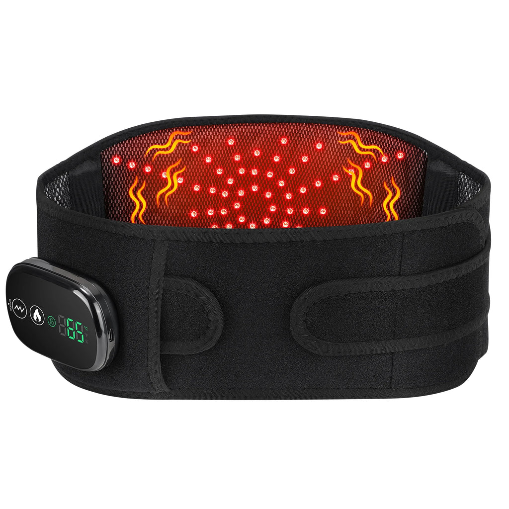 Infrared waist heating massager belt, black fabric with red LED light panel