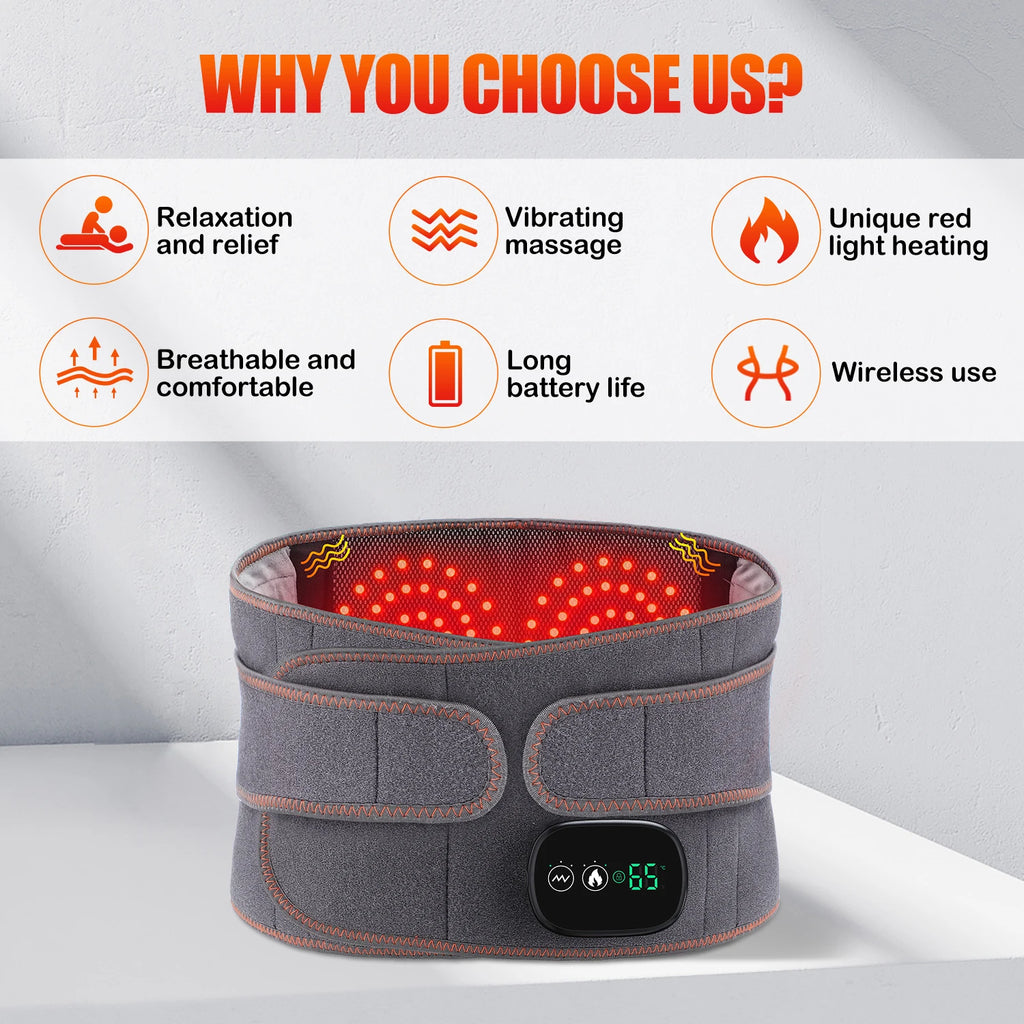 Gray waist massager belt with red light array and round control screen