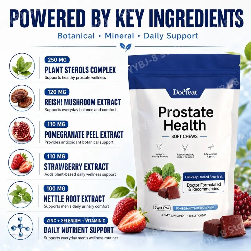 Men's Daily Prostate Health Supplement | 60 Soft Chews – Pomegranate Berry
