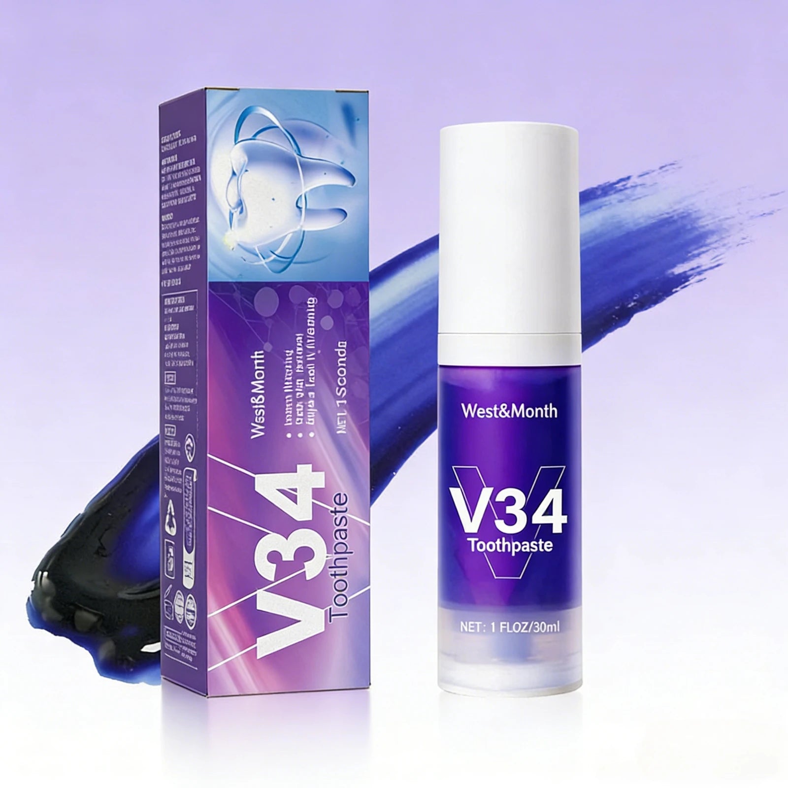 V34 Purple Toothpaste Cleaning Mousse Cleans Teeth, Protects Gums, Freshens Breath Oral Care Pump-Style Toothpaste