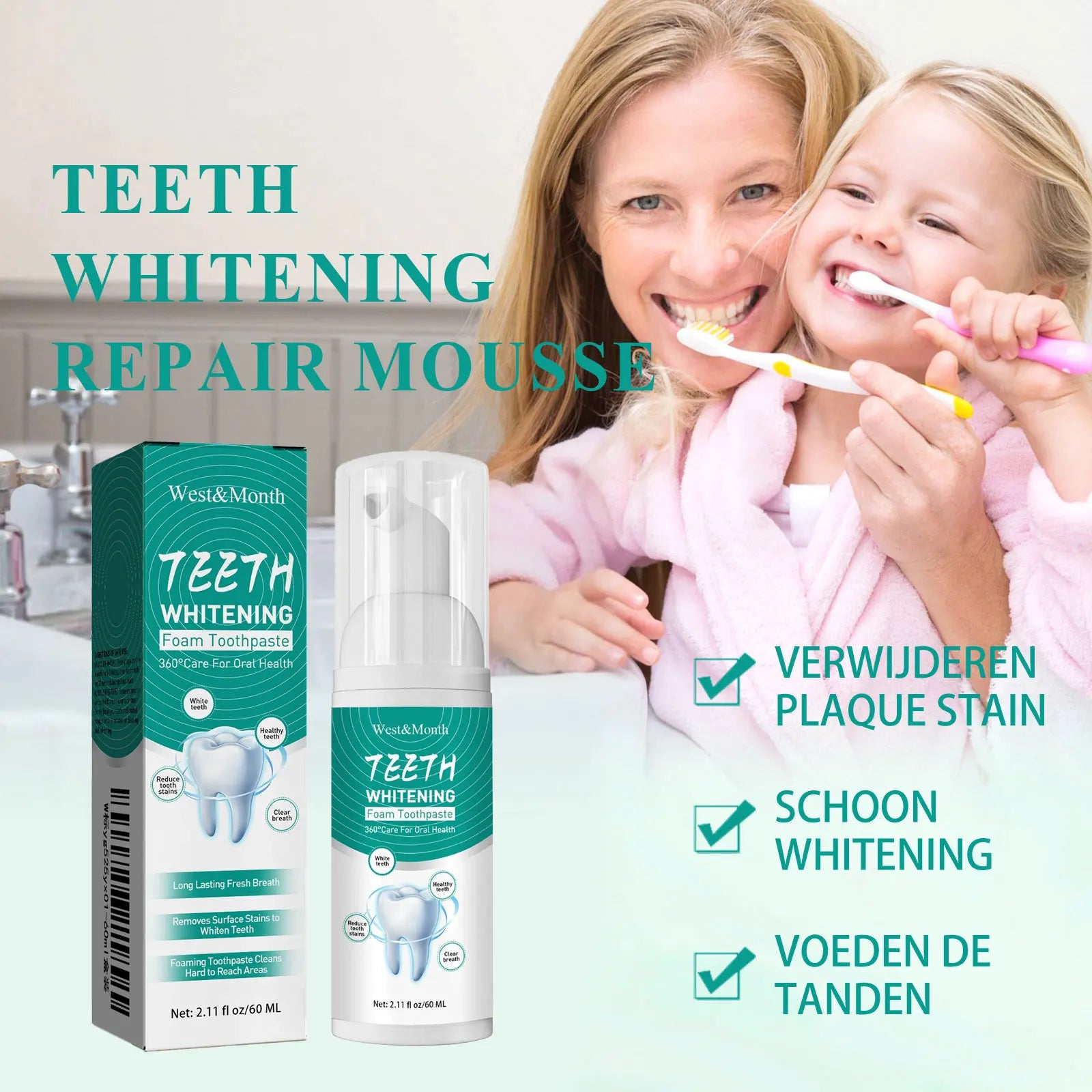 Whitening Foam Toothpaste Cleansing Prevent Cavities Remove Plaque Protect Gum Oral Health Freshen Breath Teeth Repairing Mousse