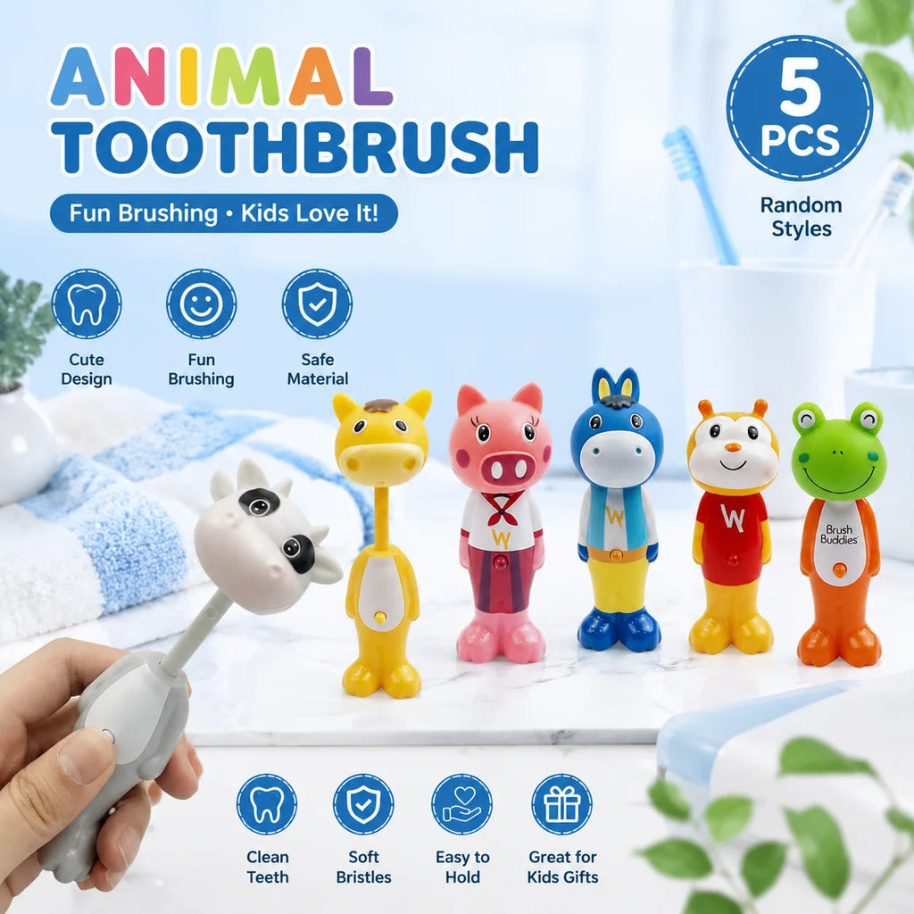 5pcs Cute Cartoon Soft Hair Toothbrush Soft Bristle Teeth Cleaning Brushing Bursh Tooth Brush Kids Training Oral Care