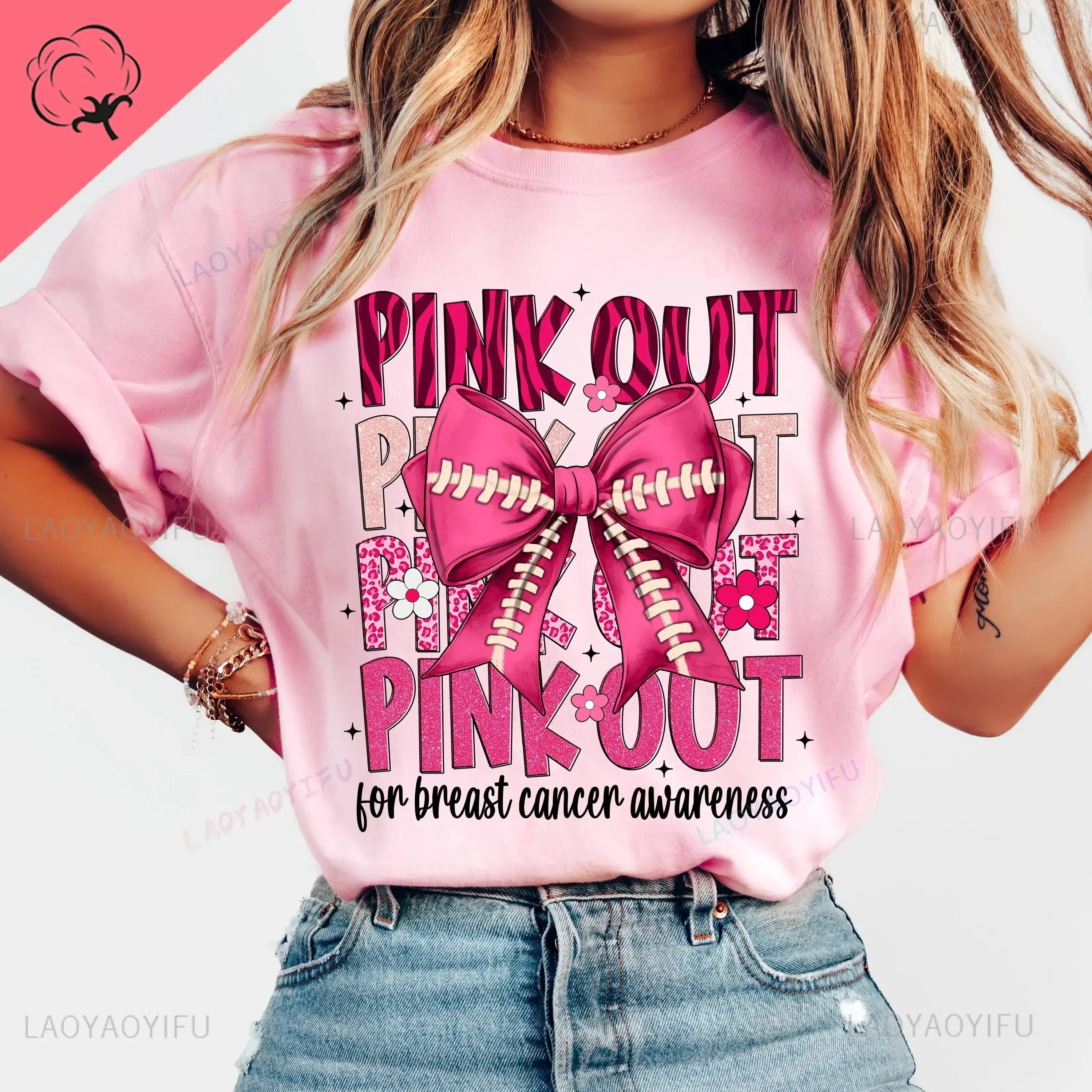Breast Cancer Awareness We Wear Pink Awareness Ribbon Aesthetic Clothes Pink and White Tops Shirt