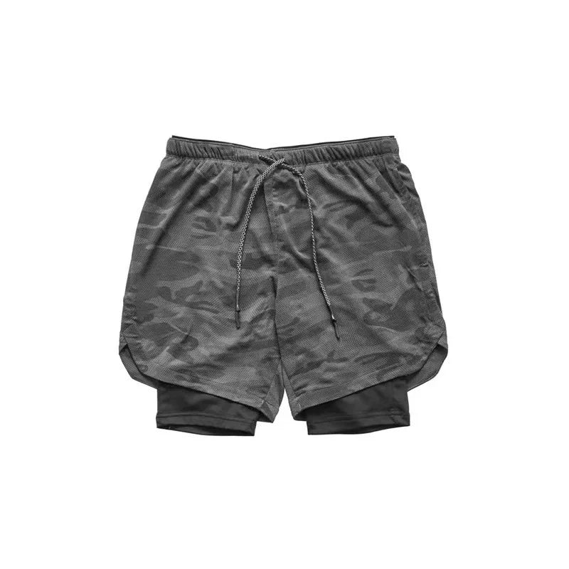 Men's Multi-Pocket Double-Layer Shorts Fitness Leisure Beach Sports Lined Tight Shorts Daily Mesh Camouflage Running Quick Dry