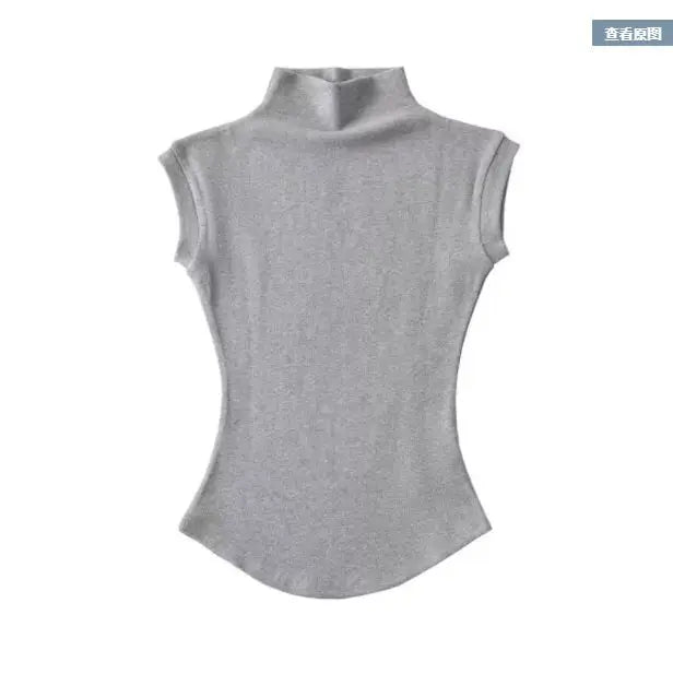 Women Summer Sexy Turtleneck Sleeveless T-Shirts Tops Solid Slim Fit Pullovers Causal Tees Shirts Female Streetwear Basics Tees