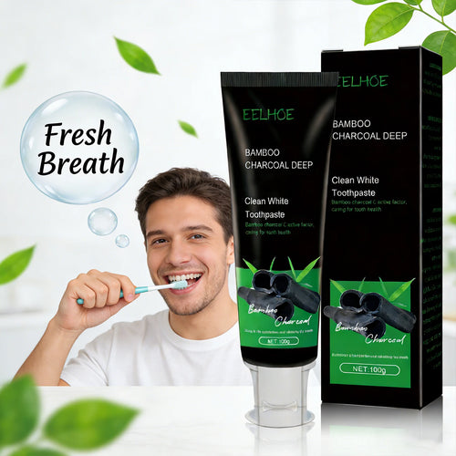Bamboo charcoal toothpaste tube and boxed set, black with green accents