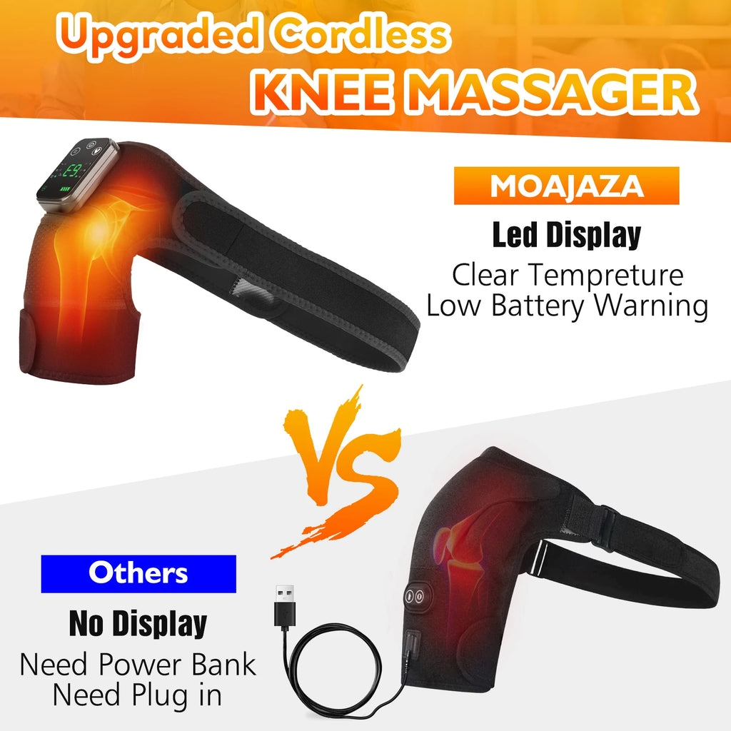 Cordless heated shoulder massager brace with LED controller and black adjustable strap
