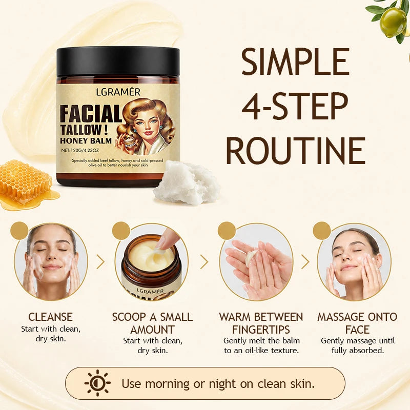 30g/60g/120g Facial Tallow Honey Balm Cream Natural Beef Tallow Face Cream with Olive Oil,Moisturizing & Nourishing for Dry Skin