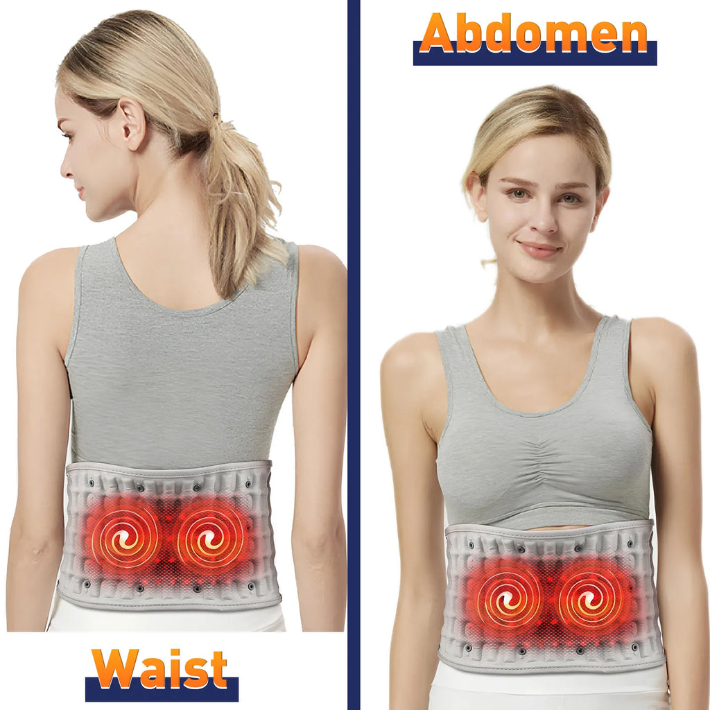 Infrared heating waist massager belt with red heating pads, worn on waist and abdomen