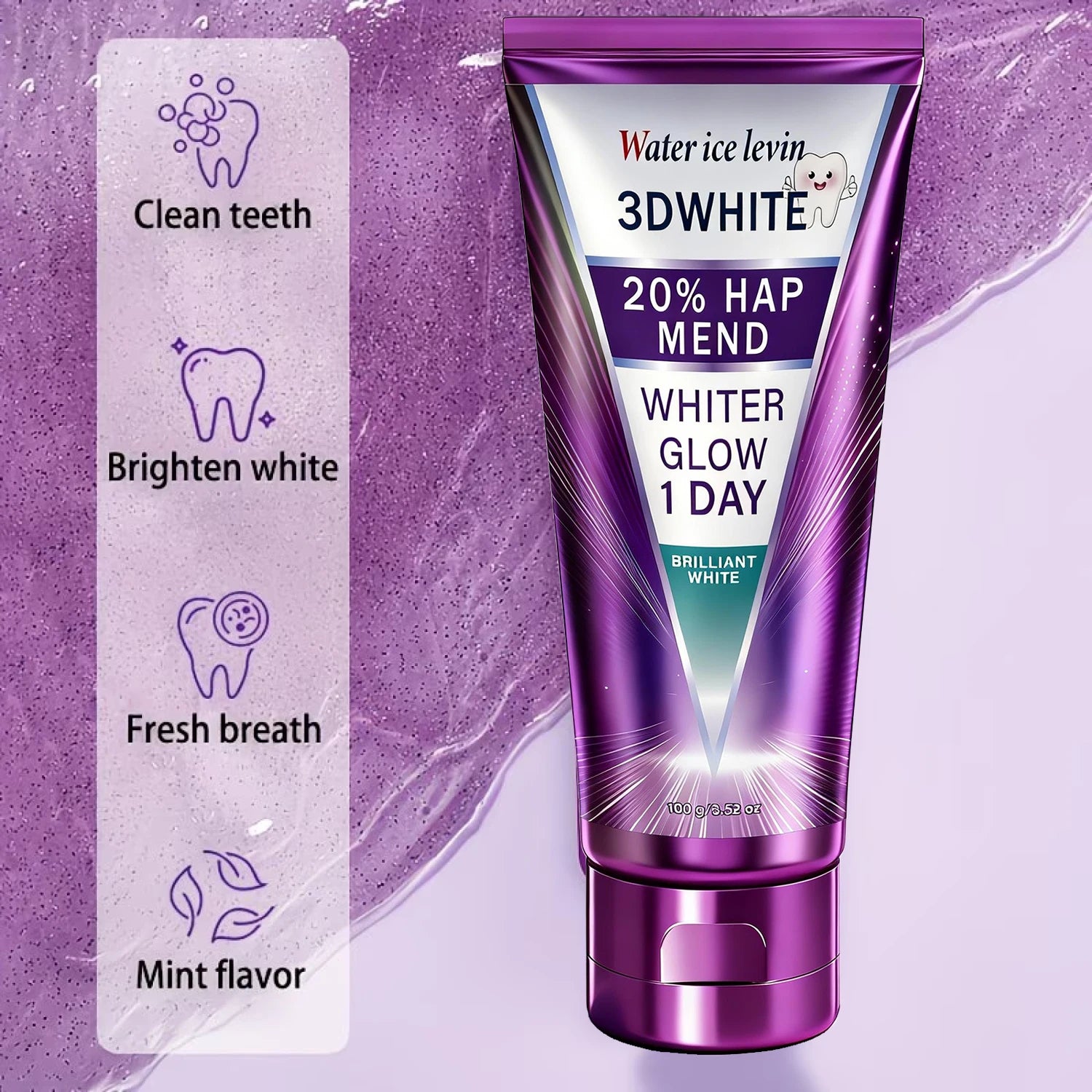 3D White Toothpaste - 1 Day Whiter Teeth, Deep Stain Remover, Cool Menthol for Fresh Breath & Strong Enamel