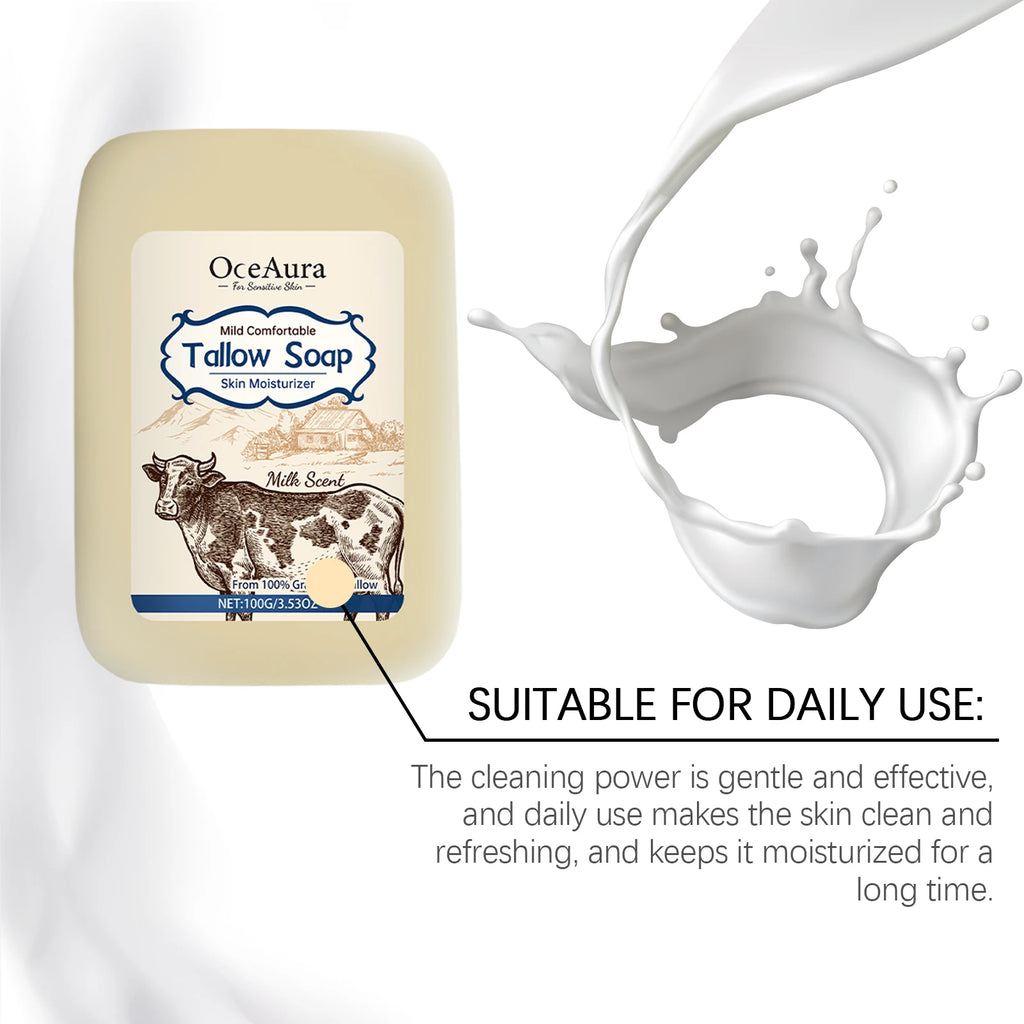 OCEAURA Tallow Soap, Beef Tallow Soap, Pure Tallow Balm Soap Bar for Sensitive Skin - Moisturizes, Soothes, and Hydrates 100g