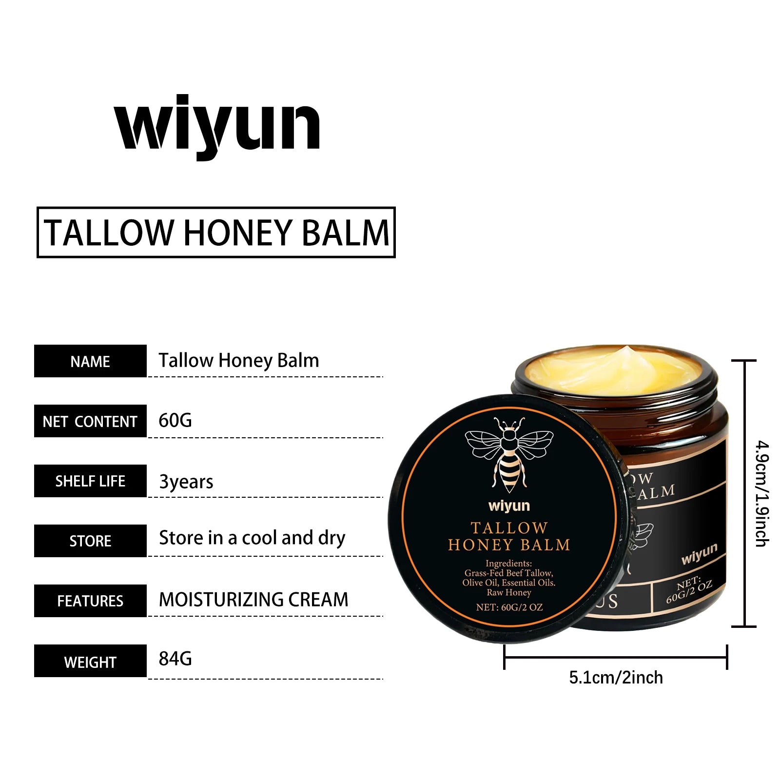 Beef Tallow Honey Moisturizer  Whipped Tallow Face Cream Body Lotion Non Greasy Nourishing Fast Absorption Skin Care