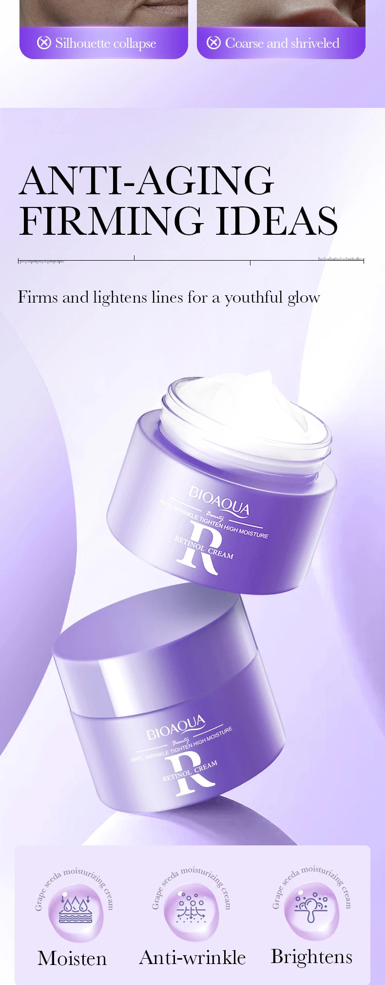 BIOAQUA Retinol Face Cream Moisturizing Whitening Anti-Aging Wrinkles Hyaluronic Acid Facial Cream Face Skin Care