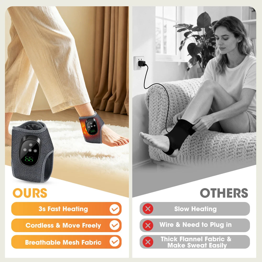 Heated leg brace with black control unit on soft fabric