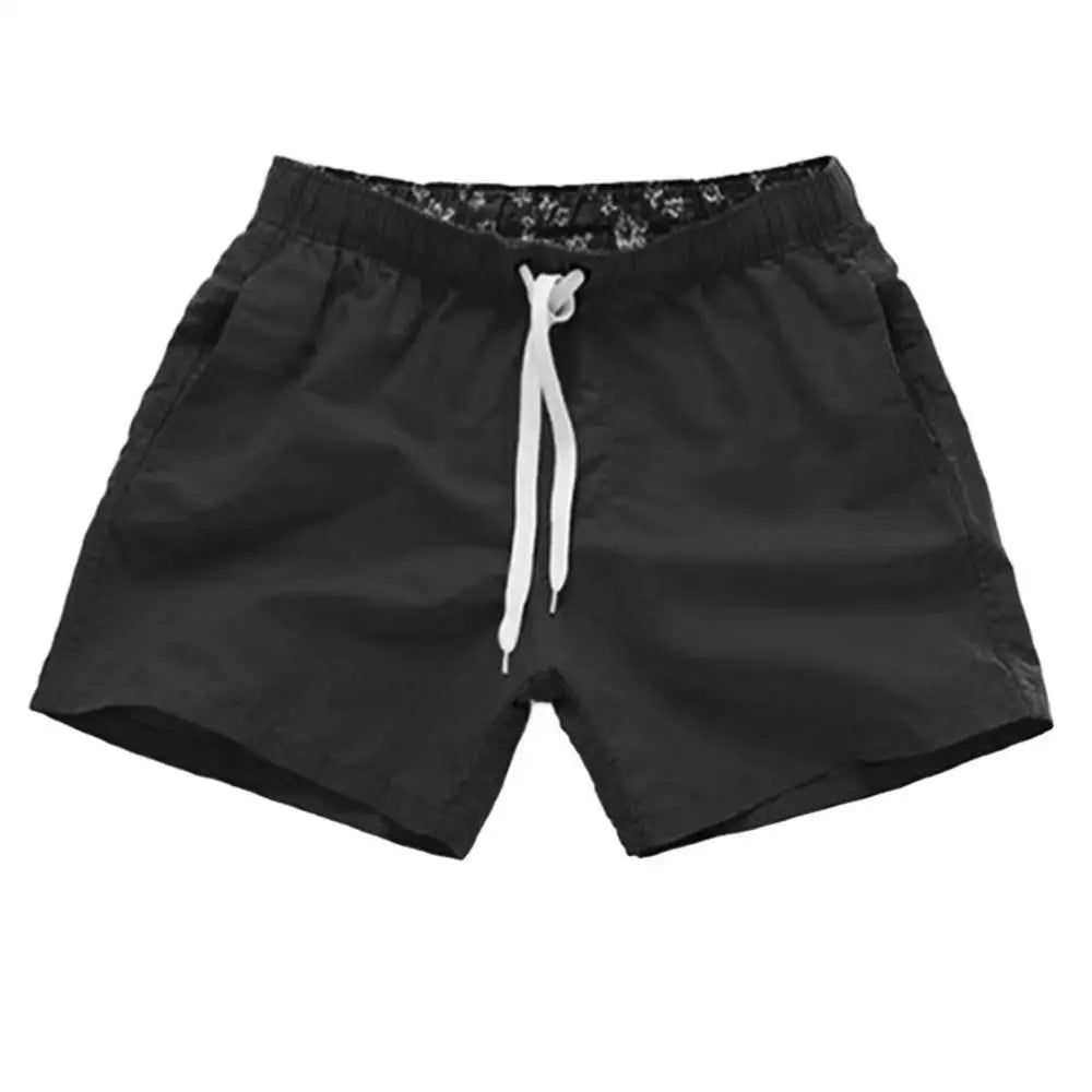 Casual Solid Color Summer Beach Shorts  Men's Drawstring Swimming Trunks