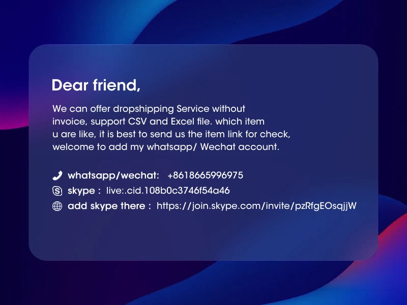 Blue contact message card with support information and social icons