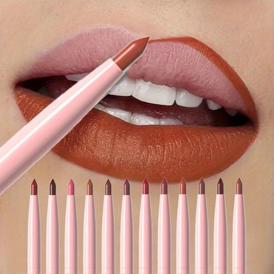 Matte Lip Liner Pencil 6pc/set - Waterproof Non-Stick Cup Lip Contour Liner, High Pigment Nude & Dark Red Lipstick Pen Makeup