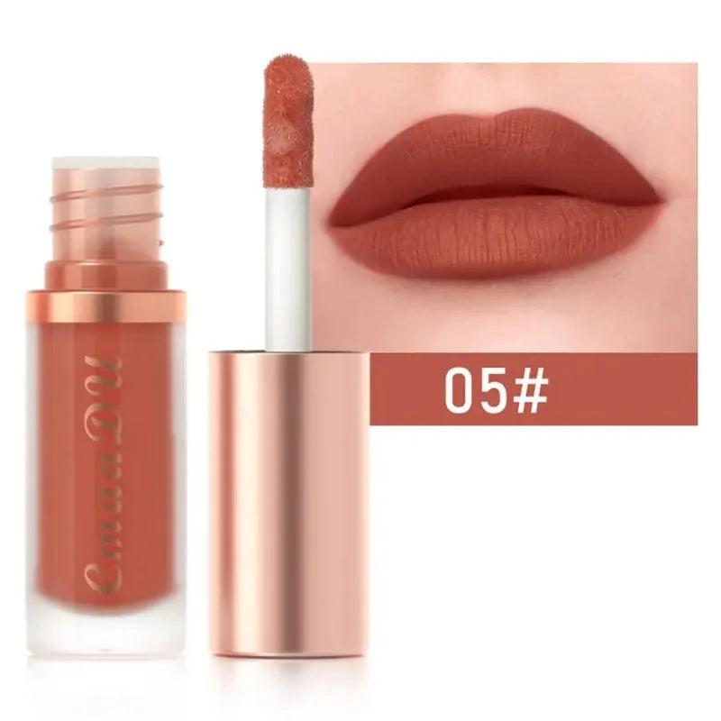 12 Colors Matte Velvet Lip Glaze Waterproof Liquid Lipstick Nude Brown Moisturizing Long Lasting Non-stick Cup Lip Gloss Makeup