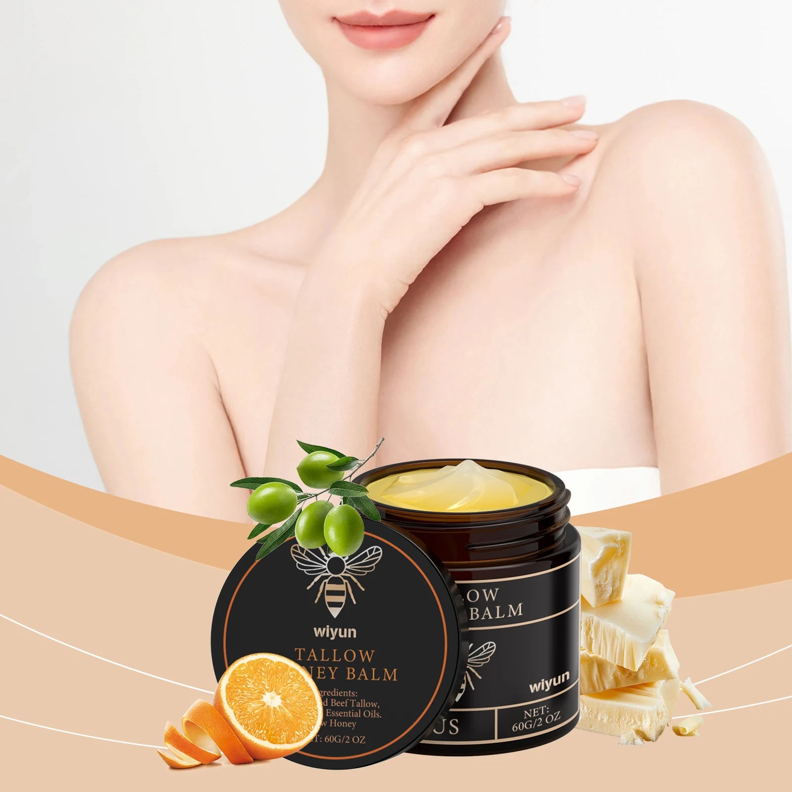 Tallow Honey Balm Moisturizing Cream for Face Body Grass Fed Beef Tallow Balm Natural Deep Moisturizer Soft Soothing Skin