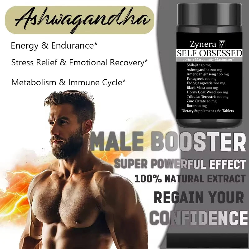 Ashwagandha, Shilajit & Maca Men's Vitality Complex | Energy, Stamina & Antioxidant Support