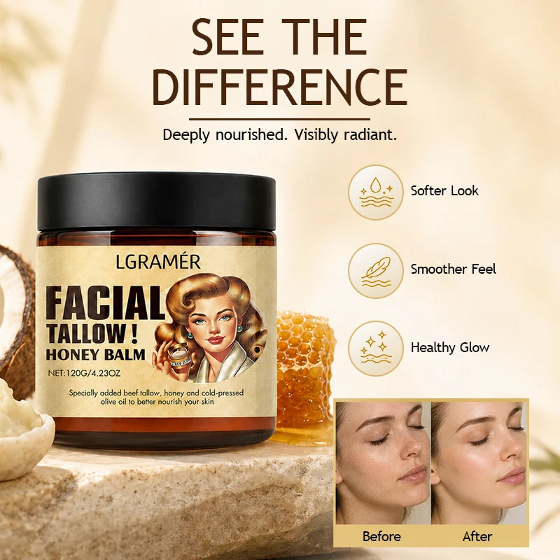 Facial Tallow Honey Balm Cream,Natural Nourishing Beef Tallow Face Cream & Olive Oil,Hydrating Moisturizer for Daily Skin Care