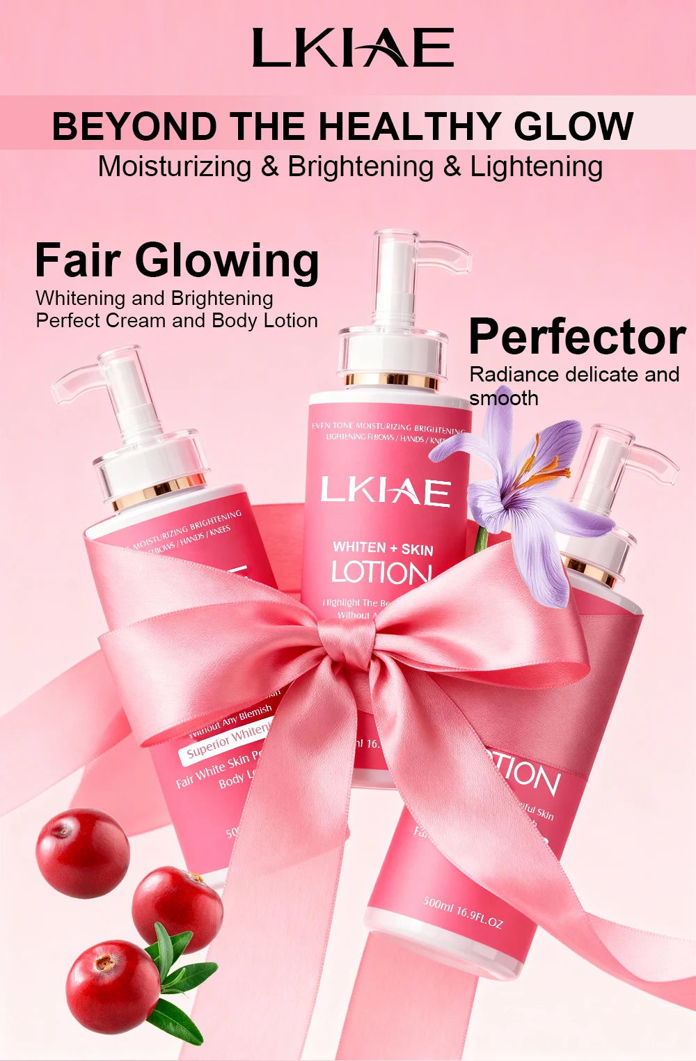 Whitening Body Lotion, Moisturizing, Smooth Skin, Reduce Dark Spots, With Rose Essential Oil, Niacinamide, 500ml