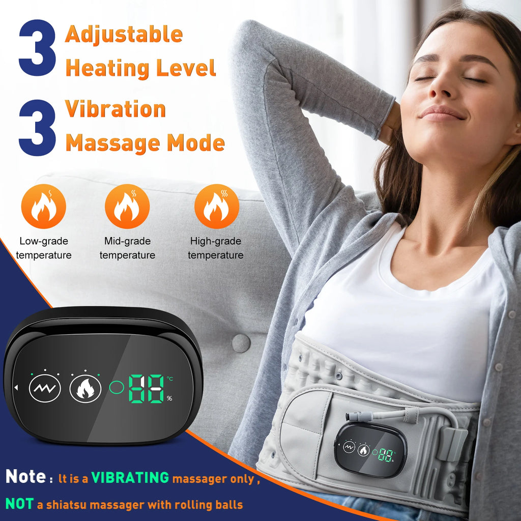 Infrared heating waist massager belt with control display, worn across lower back