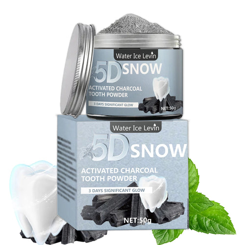 Water Ice Levin 5D SNOW activated charcoal tooth powder box set with mint and toothbrush