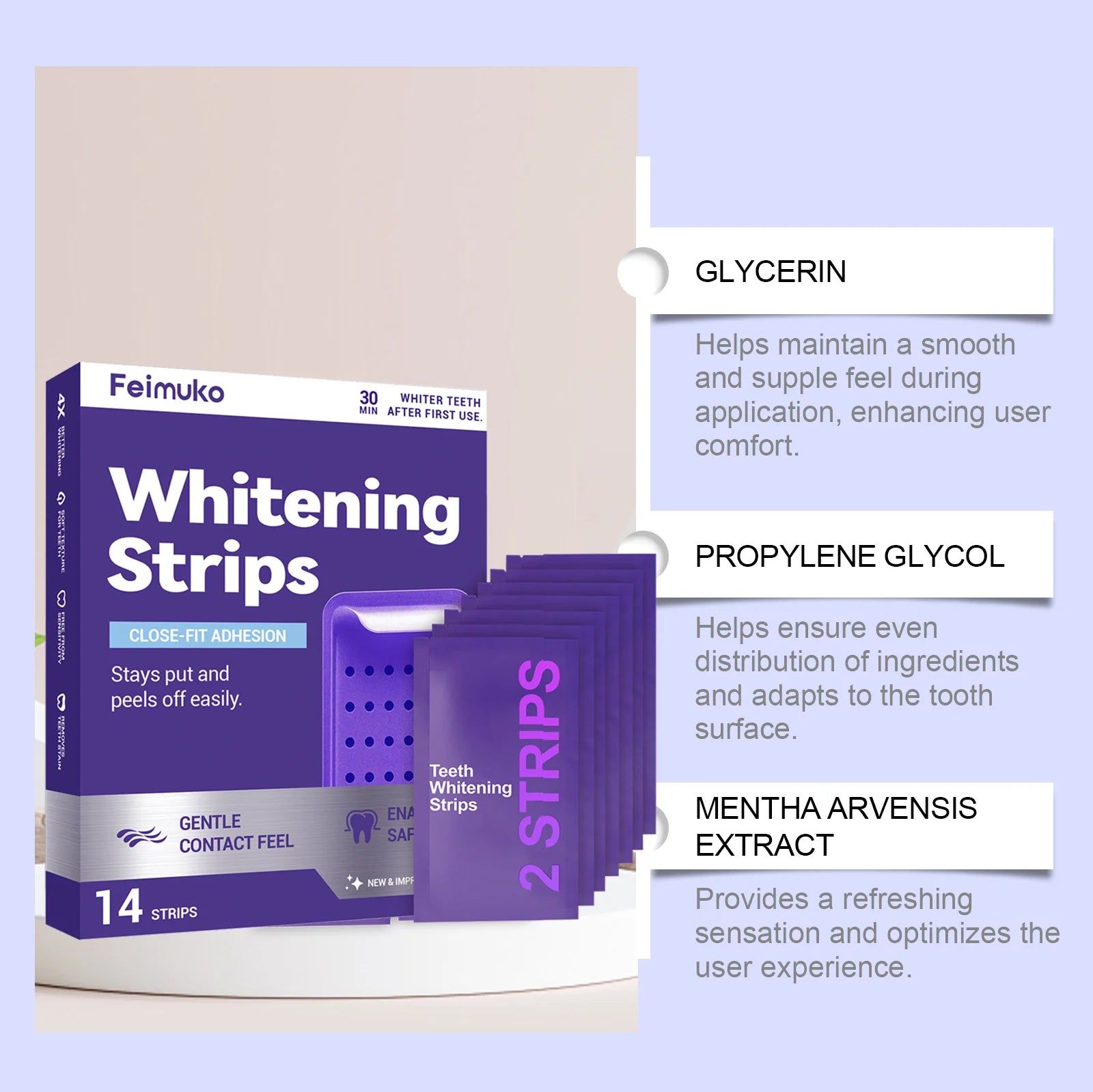 Purple Teeth Whitning Strips Oral Hygiene Mint FreshTooth Brightening Patches