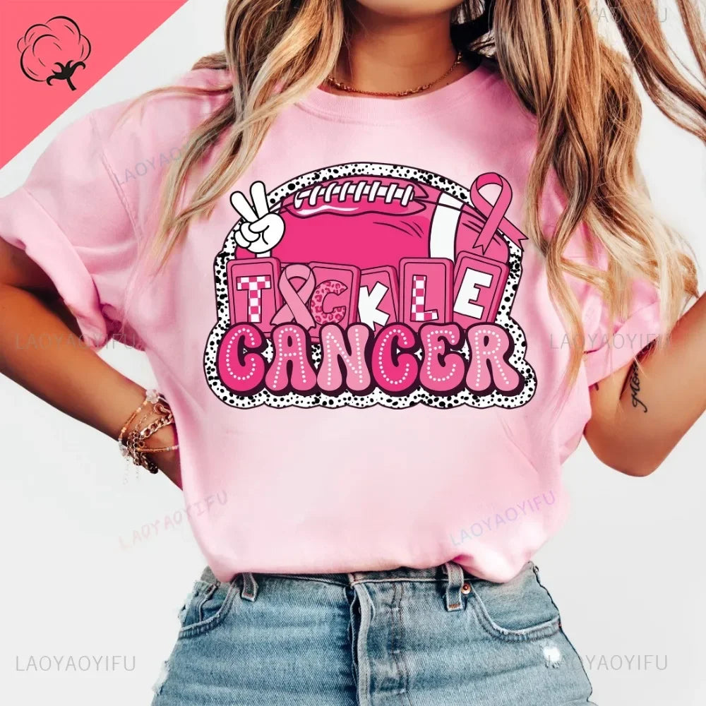 Breast Cancer Awareness We Wear Pink Awareness Ribbon Aesthetic Clothes Pink and White Tops Shirt