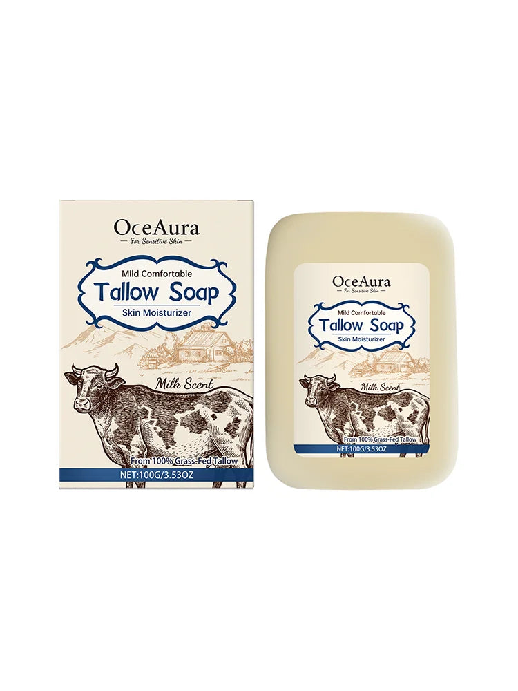 OCEAURA Tallow Soap, Beef Tallow Soap, Pure Tallow Balm Soap Bar for Sensitive Skin - Moisturizes, Soothes, and Hydrates 100g