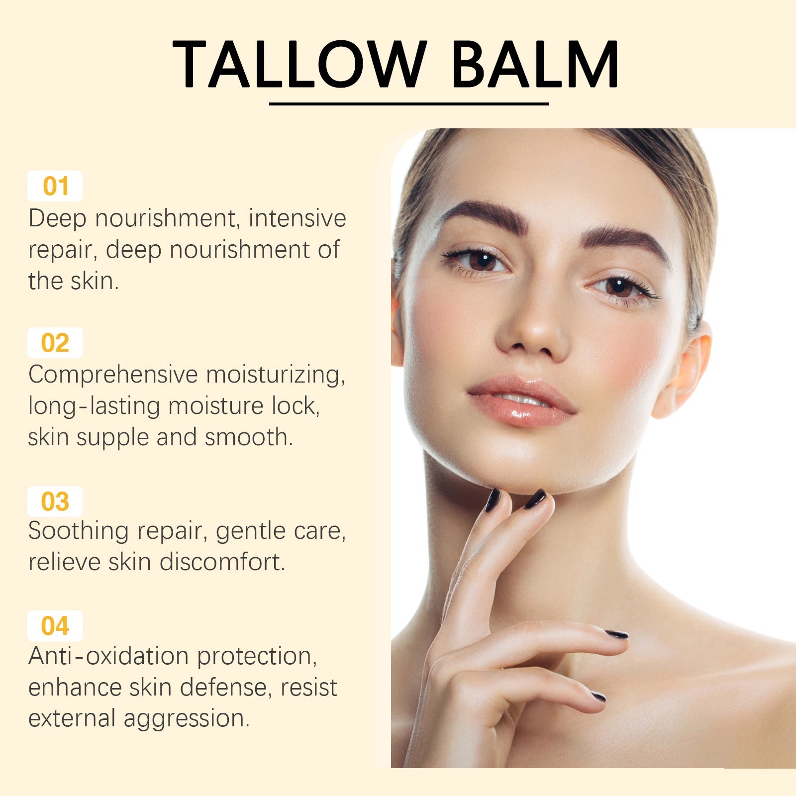 Beef Tallow Honey Balm Tighten Skin Barrier Repair Lifting Facial Rejuvenation Soft Smooth Whipped Tallow Cream Moisturizer 60g