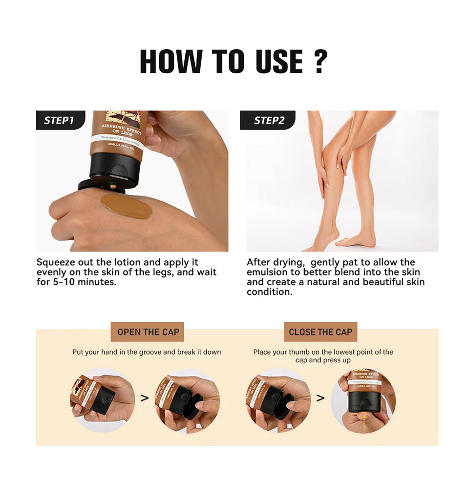 Body Foundation 100ml Tan Leg Makeup Lotion Even Skin Tone Waterproof Long Lasting Body Tanning Cream Medium Bronze Leg Makeup
