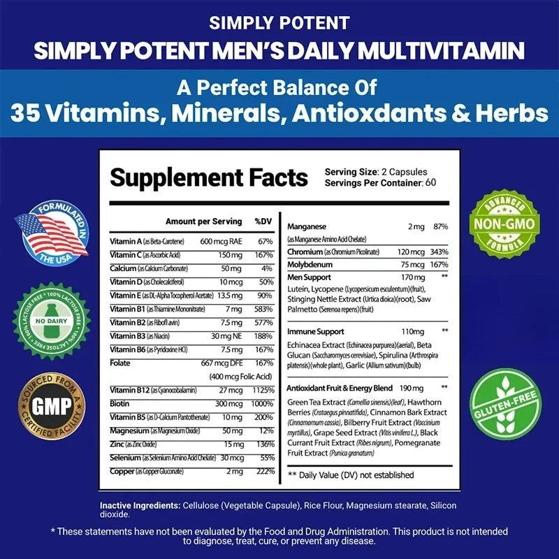Men's Complete Daily Multivitamin – 23 Vitamins & Minerals for Energy, Immunity & Prostate Health