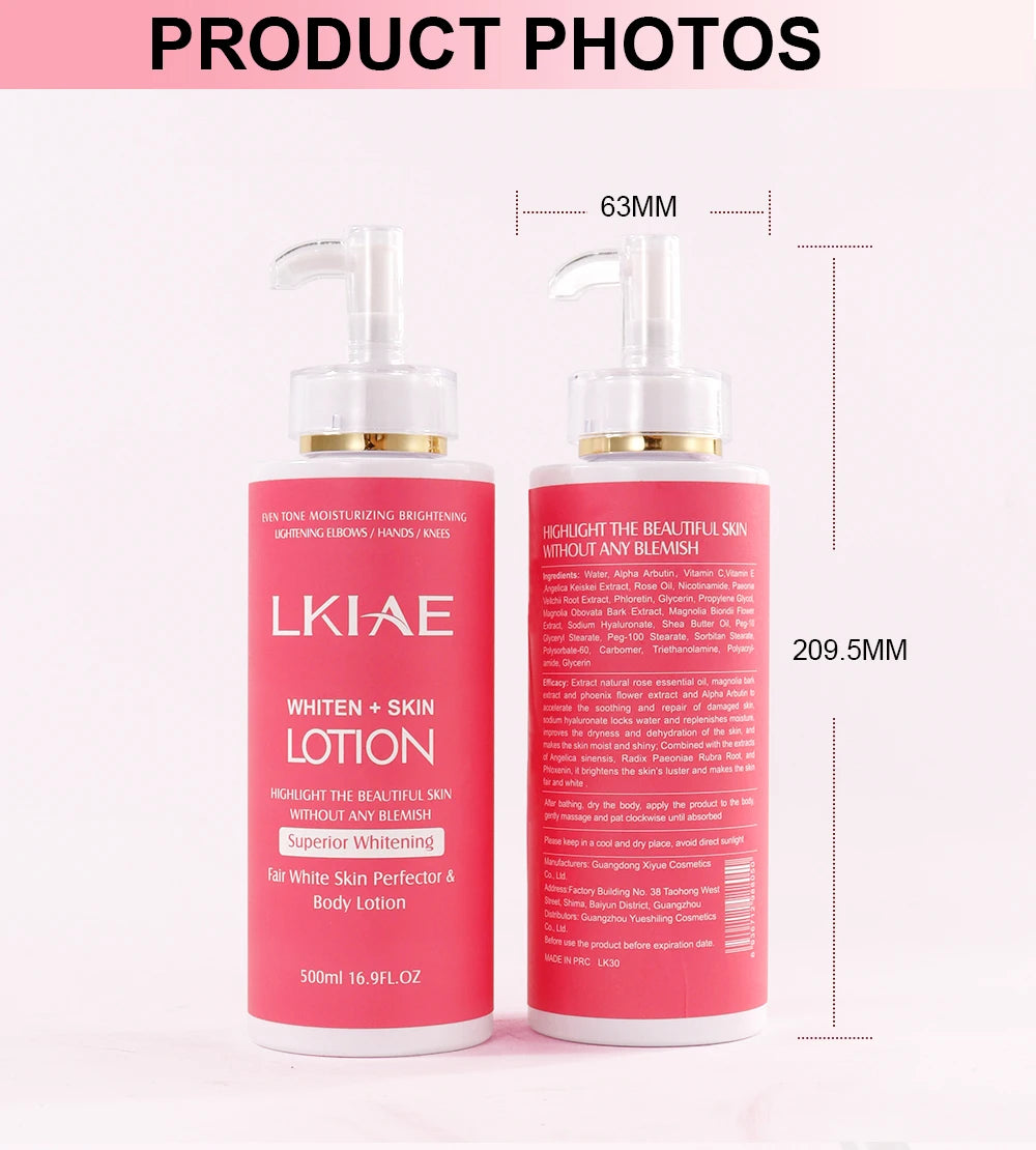 LKIAE Body Lotion for Bright & Healthy Skin, Moisturizing, Reduce Spots, Enhance Radiance, Evens Skin Tone, 500ml