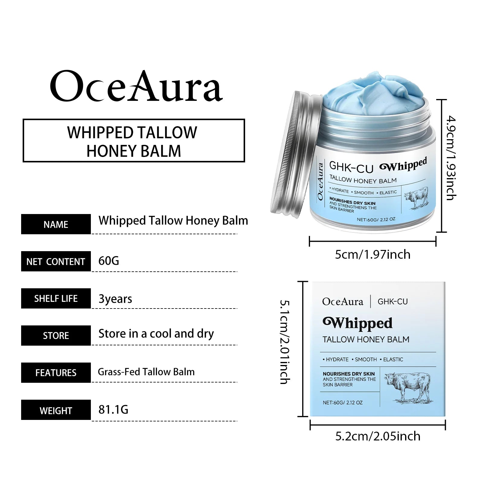 60g Beef Tallow Honey Balm Repair Moisturizer For Mature Dry Sensitive Skin Brightening Even Skin Whipped Tallow Honey Cream