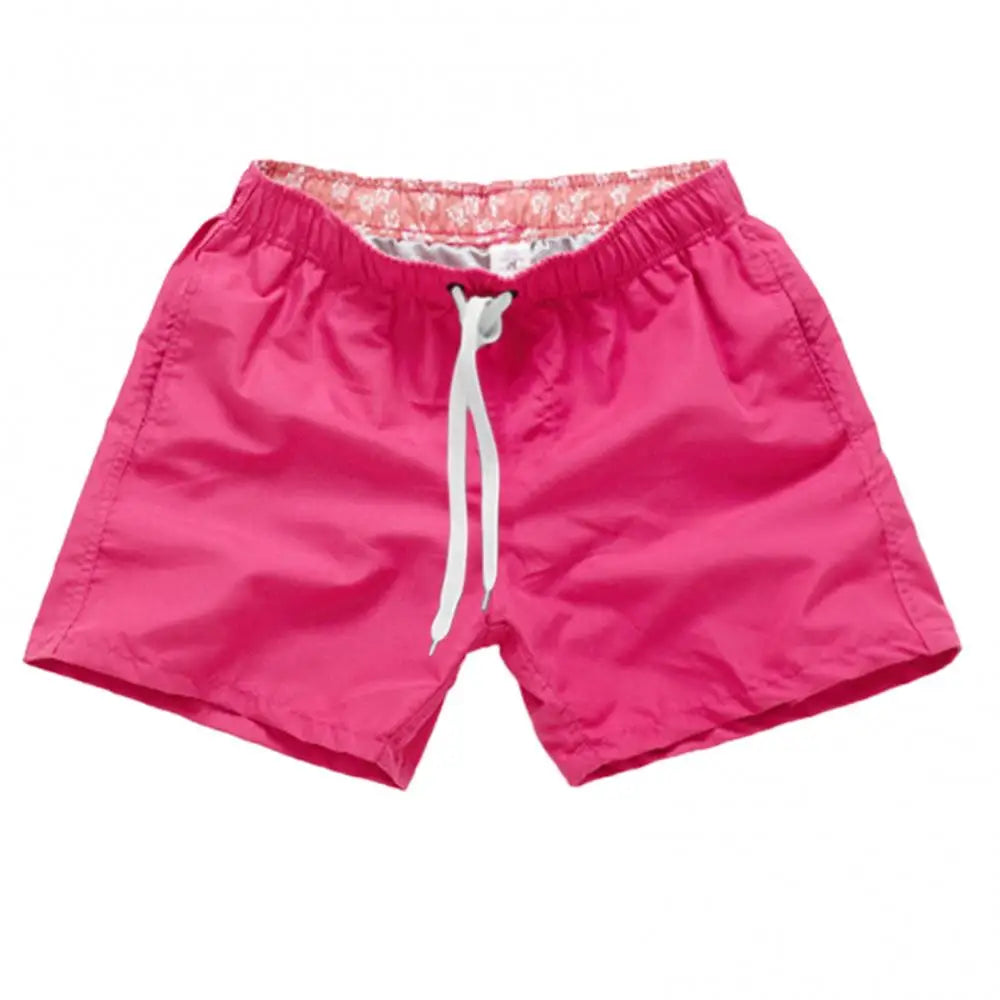 Casual Solid Color Summer Beach Shorts  Men's Drawstring Swimming Trunks