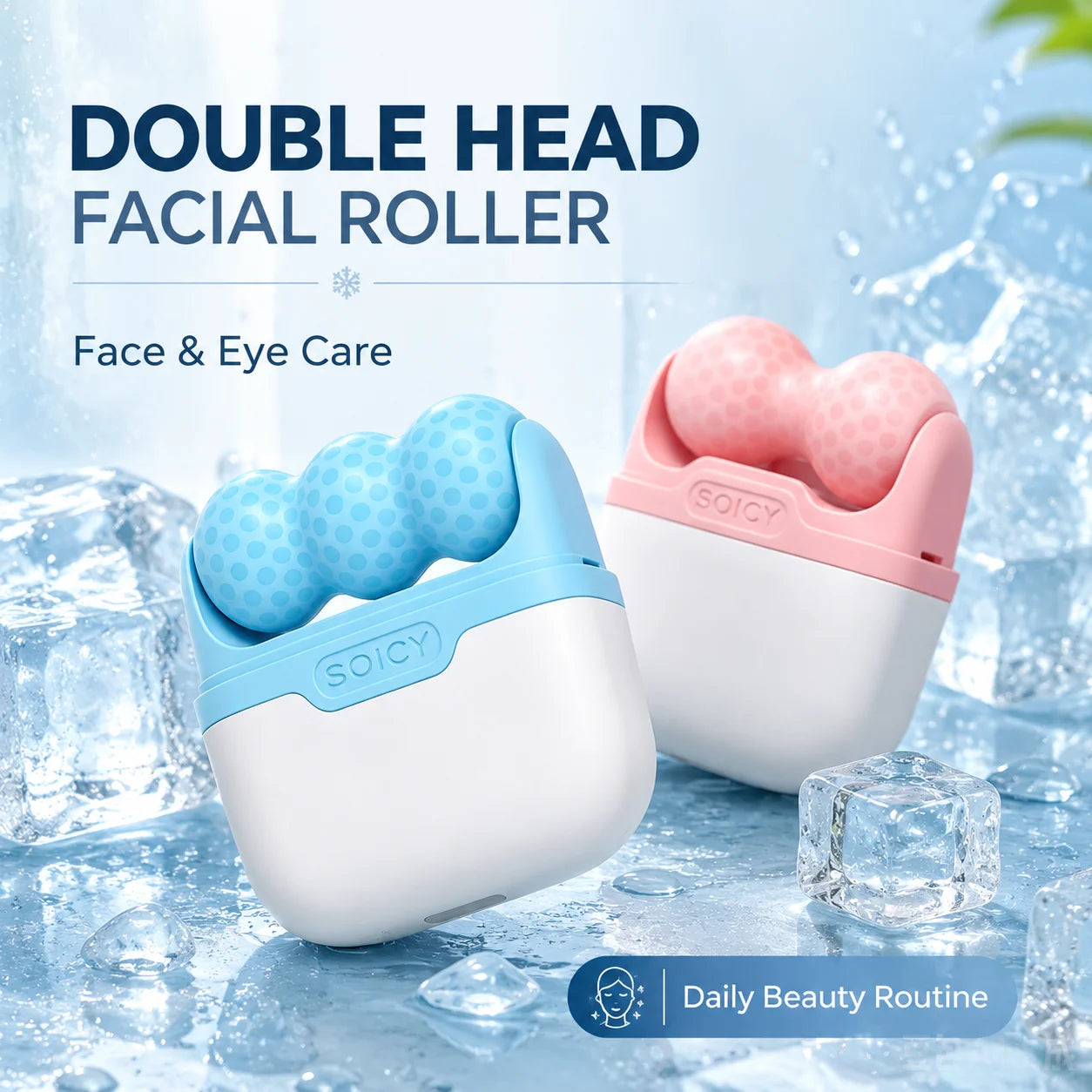 Double-Head Ice Roller Facial Massager — W & V Shape for Face, Eyes & Body