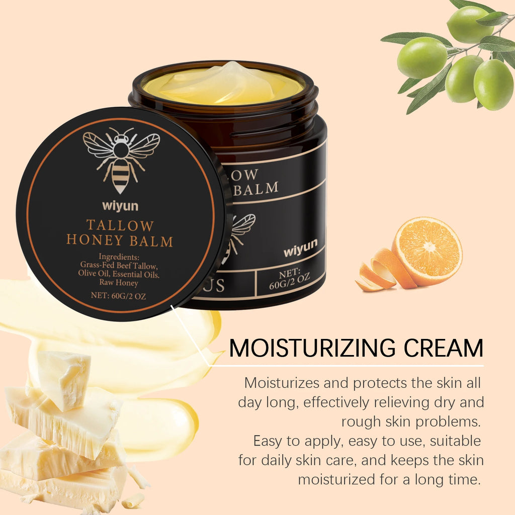Tallow Honey Balm Moisturizing Cream for Face Body Grass Fed Beef Tallow Balm Natural Deep Moisturizer Soft Soothing Skin