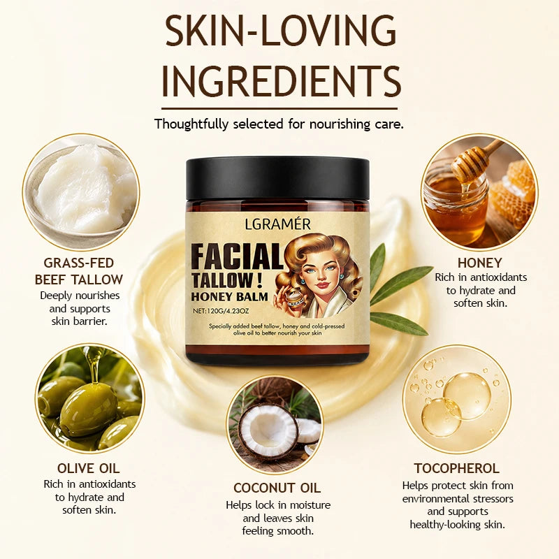 30g/60g/120g Facial Tallow Honey Balm Cream Natural Beef Tallow Face Cream with Olive Oil,Moisturizing & Nourishing for Dry Skin