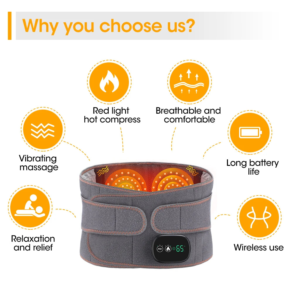 Gray waist massager belt with red light therapy panel and oval control screen