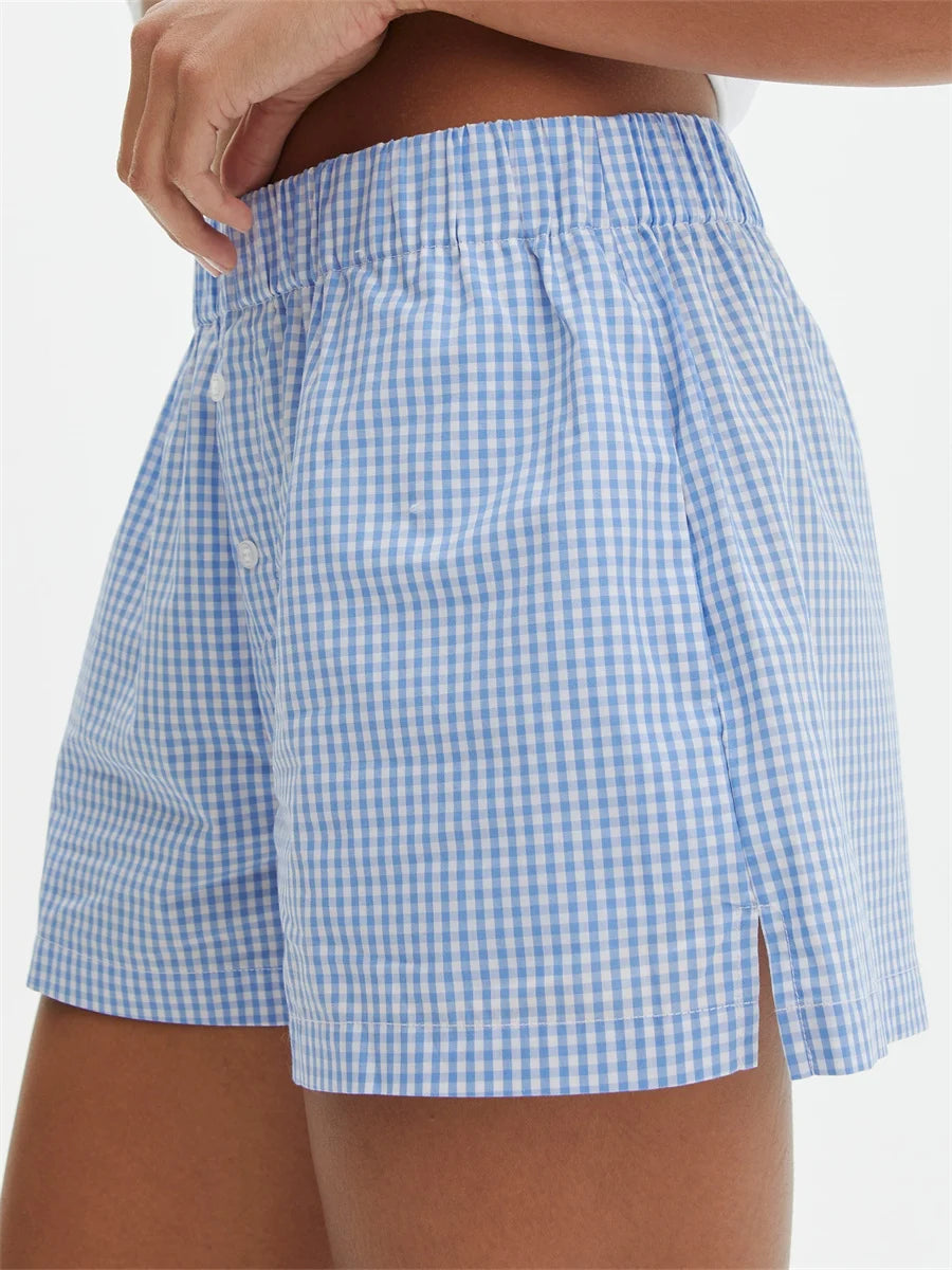 Baggy Stripe Shorts Y2k Loungwear Summer Women Casual Holidays Beach Short Pants Outfits with Pocket Plaid Pajama Short Homewear
