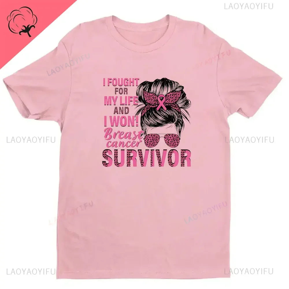 Breast Cancer Awareness We Wear Pink Awareness Ribbon Aesthetic Clothes Pink and White Tops Shirt