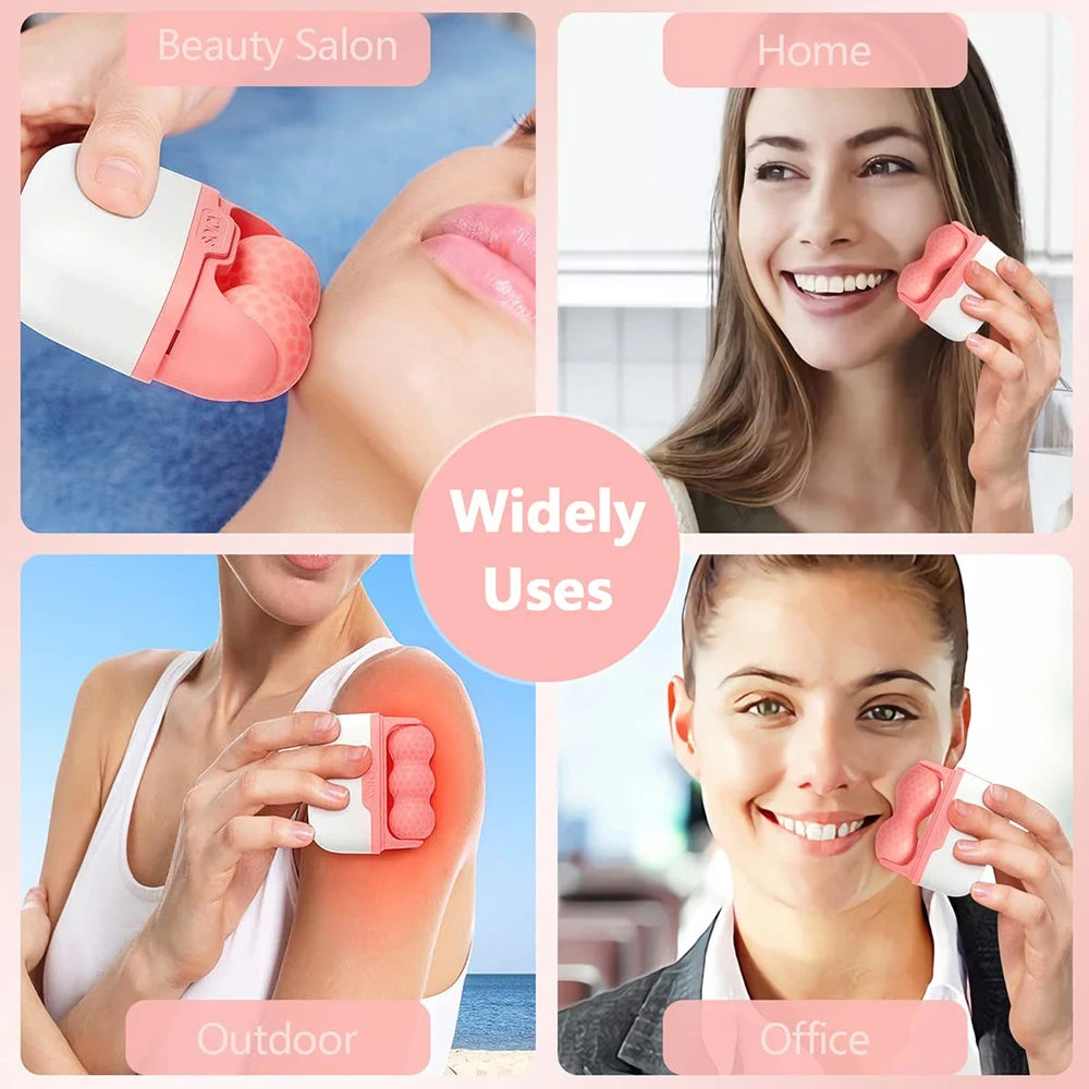 Double-Head Ice Roller Facial Massager — W & V Shape for Face, Eyes & Body