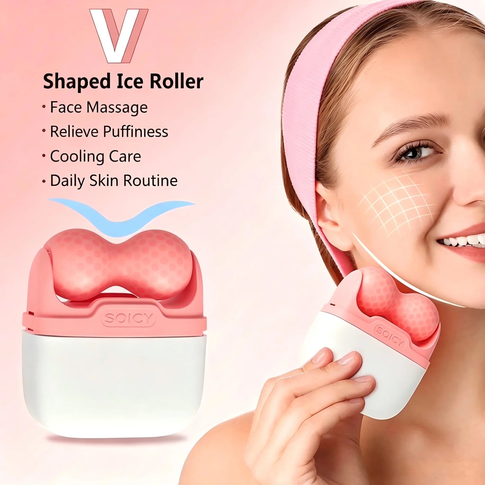 Double-Head Ice Roller Facial Massager — W & V Shape for Face, Eyes & Body
