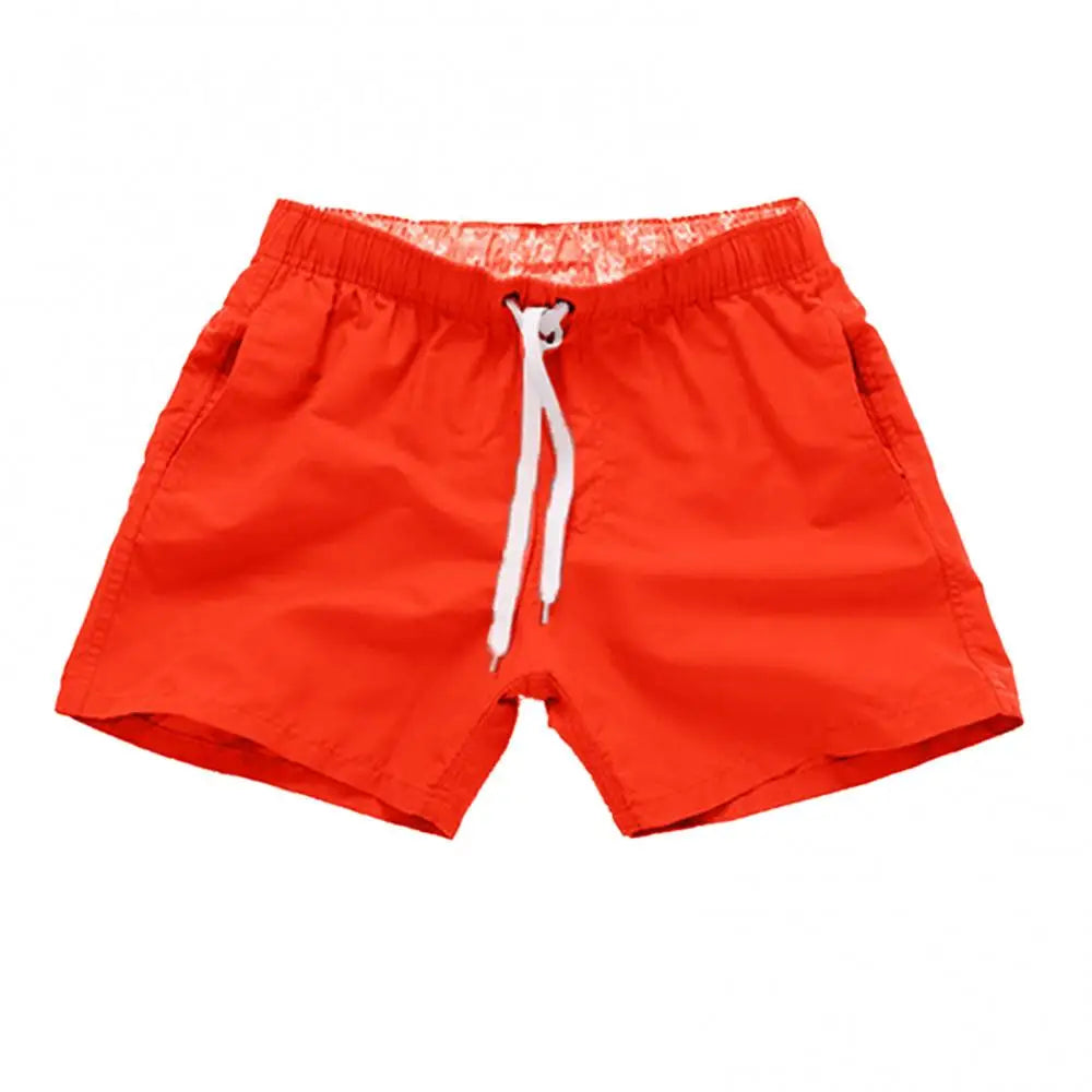 Casual Solid Color Summer Beach Shorts  Men's Drawstring Swimming Trunks