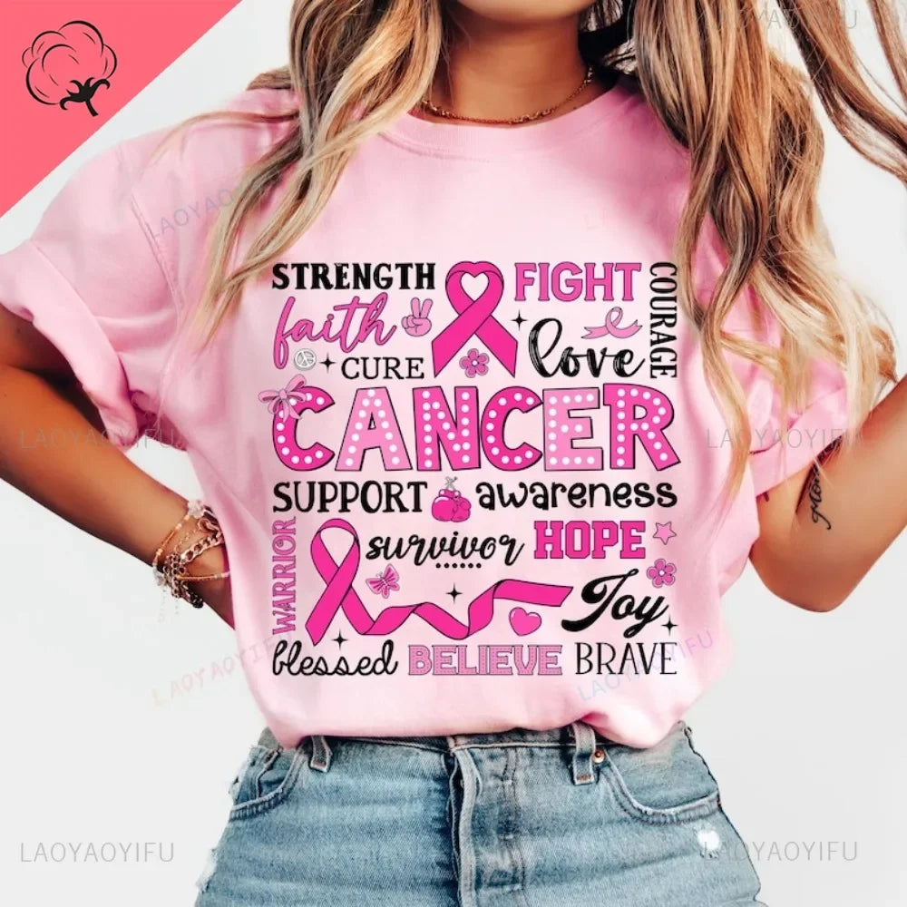 Breast Cancer Awareness We Wear Pink Awareness Ribbon Aesthetic Clothes Pink and White Tops Shirt