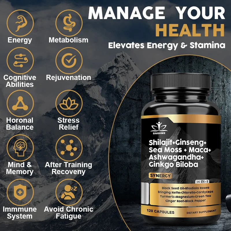 Shilajit 5-in-1 Adaptogen Complex | Ginseng, Sea Moss, Ashwagandha & Ginkgo Biloba