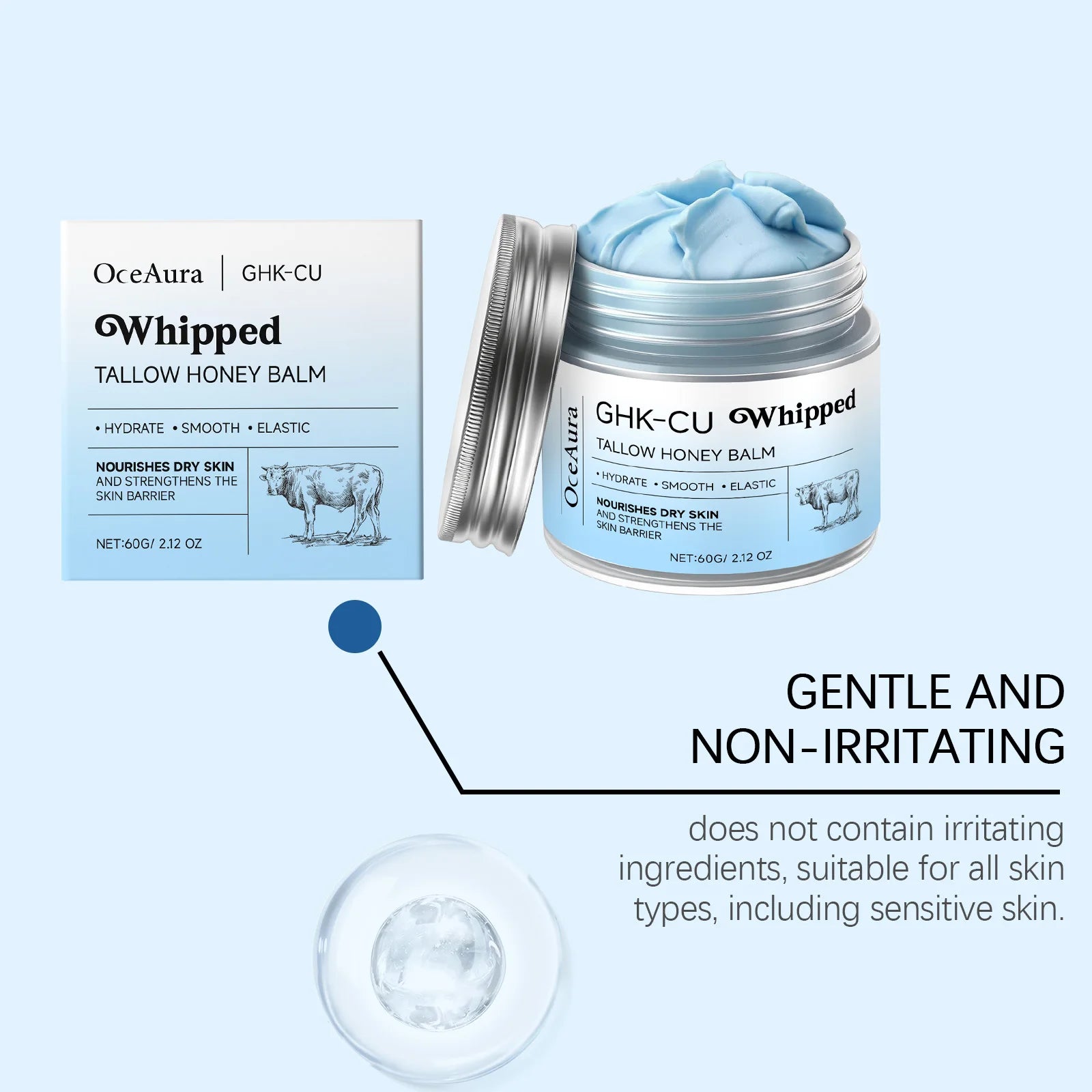 60g Beef Tallow Honey Balm Repair Moisturizer For Mature Dry Sensitive Skin Brightening Even Skin Whipped Tallow Honey Cream