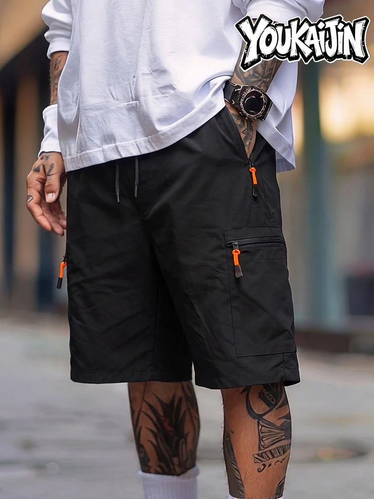 Men's Summer Quick Dry Cargo Shorts Thin Lightweight Elastic Waist with Drawstring Zipper Pockets Outdoor Hiking
